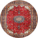 Round Traditional Orange Salmon Pink Medallion Rug, tr2879