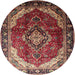 Round Traditional Saffron Red Persian Rug, tr287