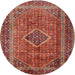 Round Traditional Orange Brown Medallion Rug, tr2881