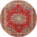 Round Traditional Sand Brown Medallion Rug, tr2883