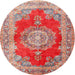 Round Traditional Light French Beige Brown Medallion Rug, tr2887