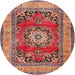 Square Machine Washable Traditional Tangerine Pink Rug, wshtr2892