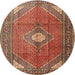 Round Traditional Red Medallion Rug, tr2896