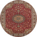 Round Traditional Orange Salmon Pink Medallion Rug, tr28