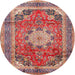 Round Traditional Light Copper Gold Medallion Rug, tr2900