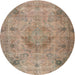 Round Traditional Dark Gold Brown Persian Rug, tr2903