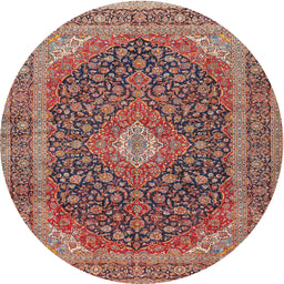 Round Traditional Brown Red Medallion Rug, tr2916
