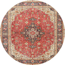 Round Traditional Brown Medallion Rug, tr2920