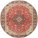 Round Traditional Brown Medallion Rug, tr2920