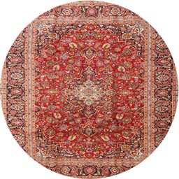 Round Traditional Tangerine Pink Persian Rug, tr2937