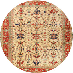 Round Traditional Chrome Gold Yellow Oriental Rug, tr2943