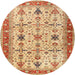 Round Traditional Chrome Gold Yellow Oriental Rug, tr2943