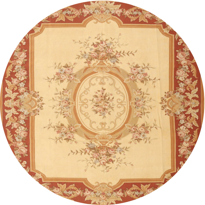 Round Traditional Chrome Gold Yellow Medallion Rug, tr2947