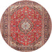 Round Traditional Fire Brick Red Medallion Rug, tr2948