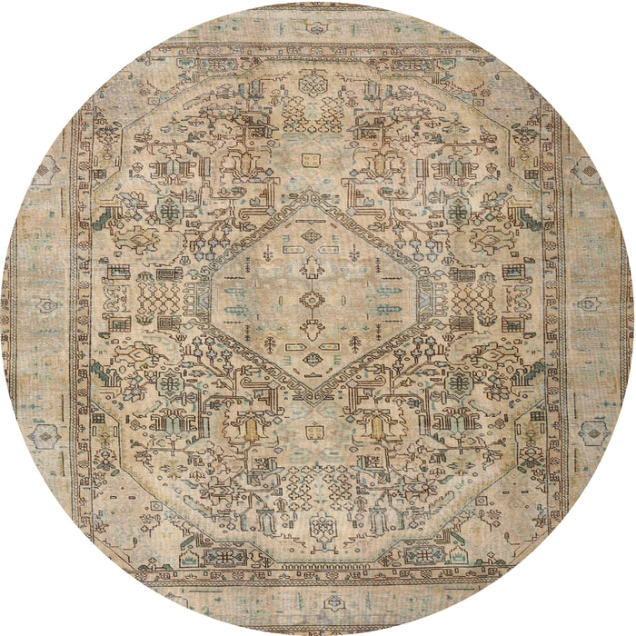 Round Traditional Dark Almond Brown Persian Rug, tr2950