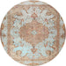 Round Traditional Orange Salmon Pink Persian Rug, tr2951