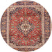 Round Traditional Saffron Red Medallion Rug, tr2955