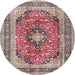 Round Traditional Dark Raspberry Purple Medallion Rug, tr2960