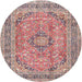 Round Traditional Cherry Red Medallion Rug, tr2962