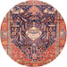 Round Traditional Brown Red Animal Rug, tr2975