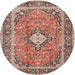 Round Traditional Brown Red Persian Rug, tr2992