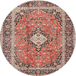 Square Machine Washable Traditional Brown Red Rug, wshtr2992