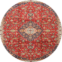 Round Traditional Red Medallion Rug, tr2995