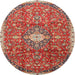 Round Traditional Red Medallion Rug, tr2995