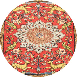 Round Traditional Sand Brown Animal Rug, tr2996