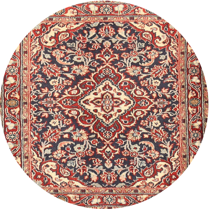 Round Traditional Fire Brick Red Medallion Rug, tr2997