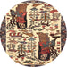 Round Traditional Red Brown Animal Rug, tr2998