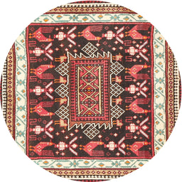 Round Traditional Fire Brick Red Animal Rug, tr2999