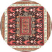 Round Traditional Fire Brick Red Animal Rug, tr2999