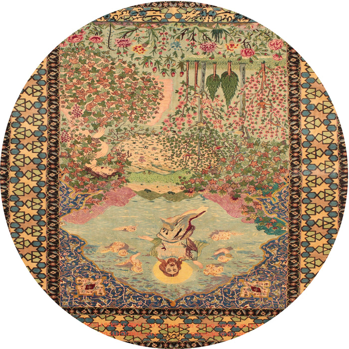 Round Traditional Dark Sienna Brown Persian Rug, tr2