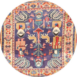 Round Traditional Brown Animal Rug, tr3001
