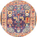 Round Traditional Brown Animal Rug, tr3001