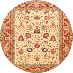 Round Traditional Orange Red Oriental Rug, tr3006