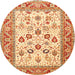 Round Traditional Orange Red Oriental Rug, tr3006