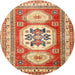 Round Traditional Red Geometric Rug, tr3008