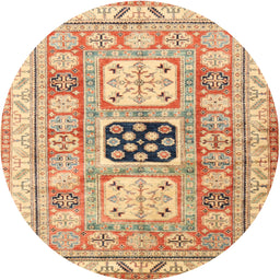 Round Traditional Chocolate Brown Geometric Rug, tr3010