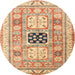 Round Traditional Chocolate Brown Geometric Rug, tr3010