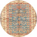 Round Traditional Orange Salmon Pink Oriental Rug, tr3011