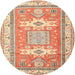 Round Traditional Chocolate Brown Geometric Rug, tr3022