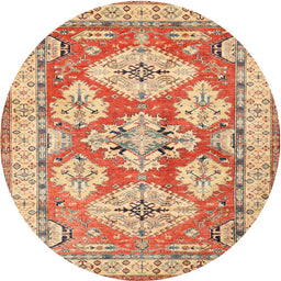 Round Traditional Red Geometric Rug, tr3023