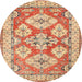 Round Traditional Red Geometric Rug, tr3023