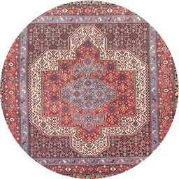 Round Traditional Fire Brick Red Medallion Rug, tr3025