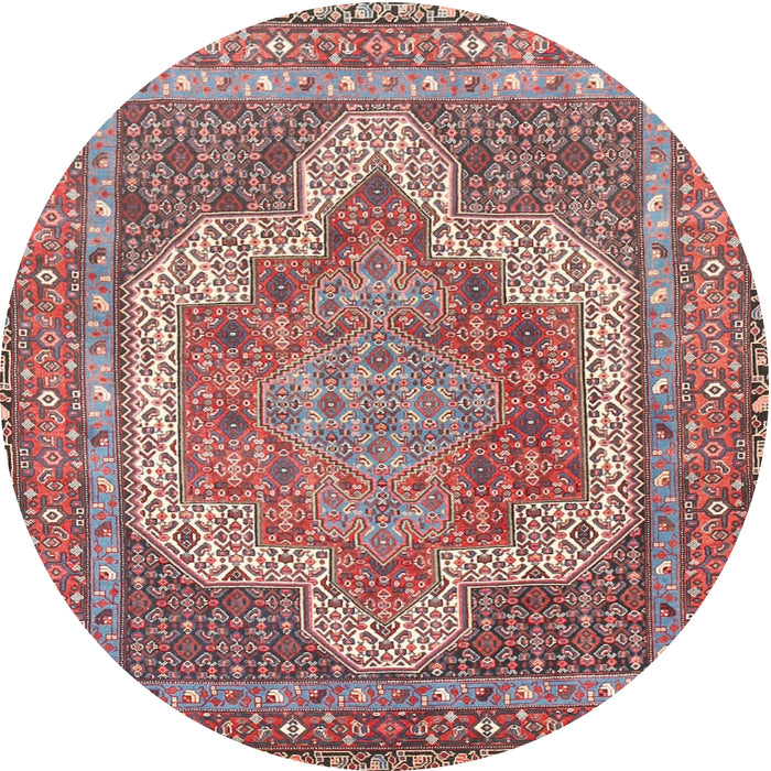 Round Traditional Fire Brick Red Medallion Rug, tr3025