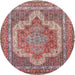 Round Traditional Fire Brick Red Medallion Rug, tr3025