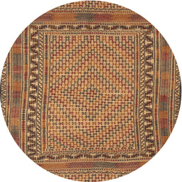 Round Traditional Dark Sienna Brown Southwestern Rug, tr3039