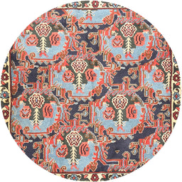 Square Machine Washable Traditional Brown Red Rug, wshtr303